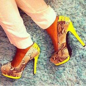 Neon Snake Skin Pumps